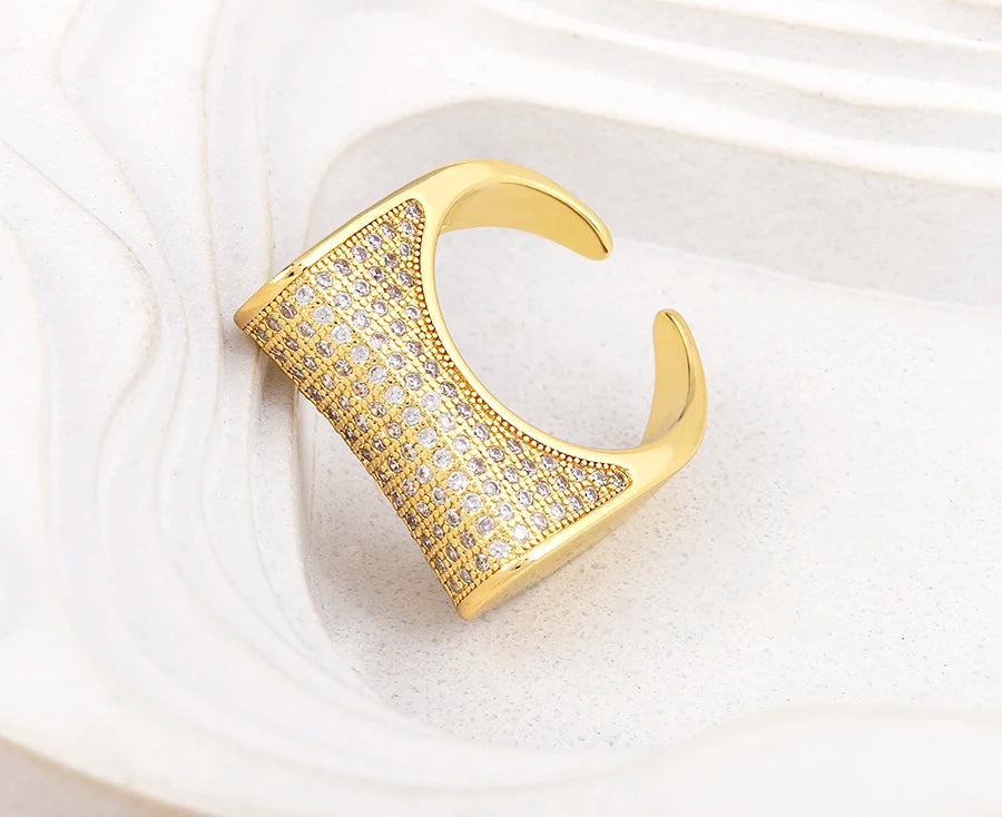 Geometric Zircon Rings For Women Gold Plated Punk Rock Open Adjusted Accessories Jewelry Gift Bijoux Femme