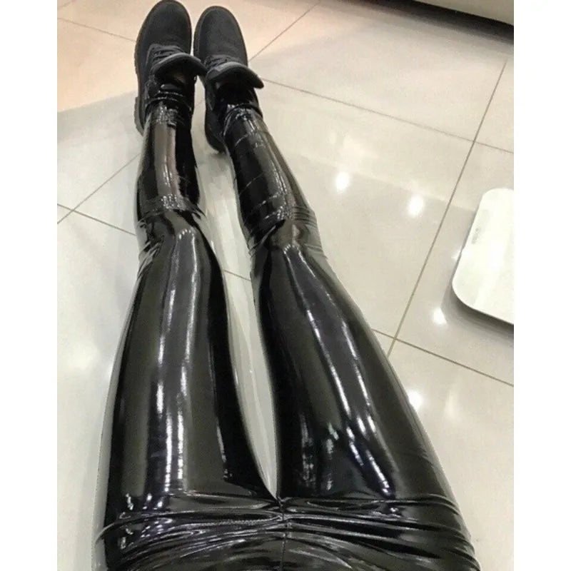 New Bright Pu Pants Women Black Slim Leather Pants Sexy Hip Liftting Yoga Fitness Leggings Running Casual Fashion Pu Pants
