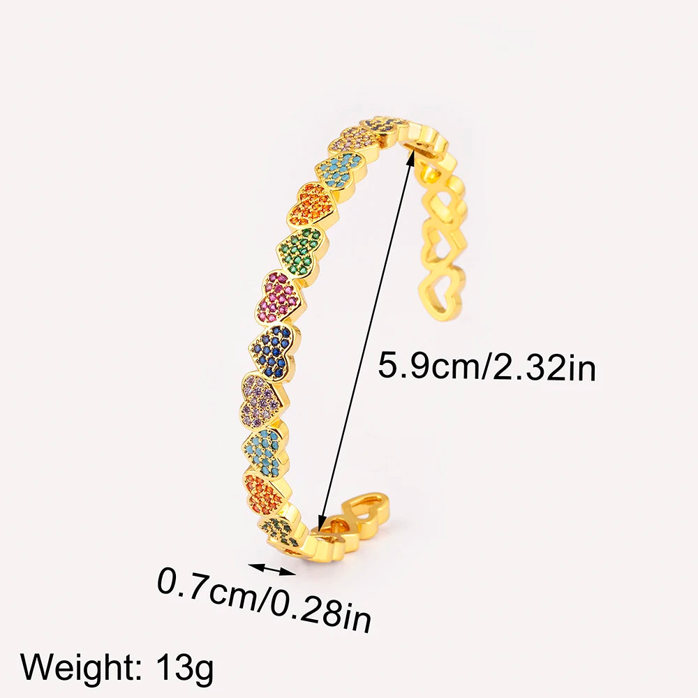 Romantic Love Heart Shape Shiny Zircon Open Adjustable Bangle For Women Fashion Female Daily Party Jewellery Gifts