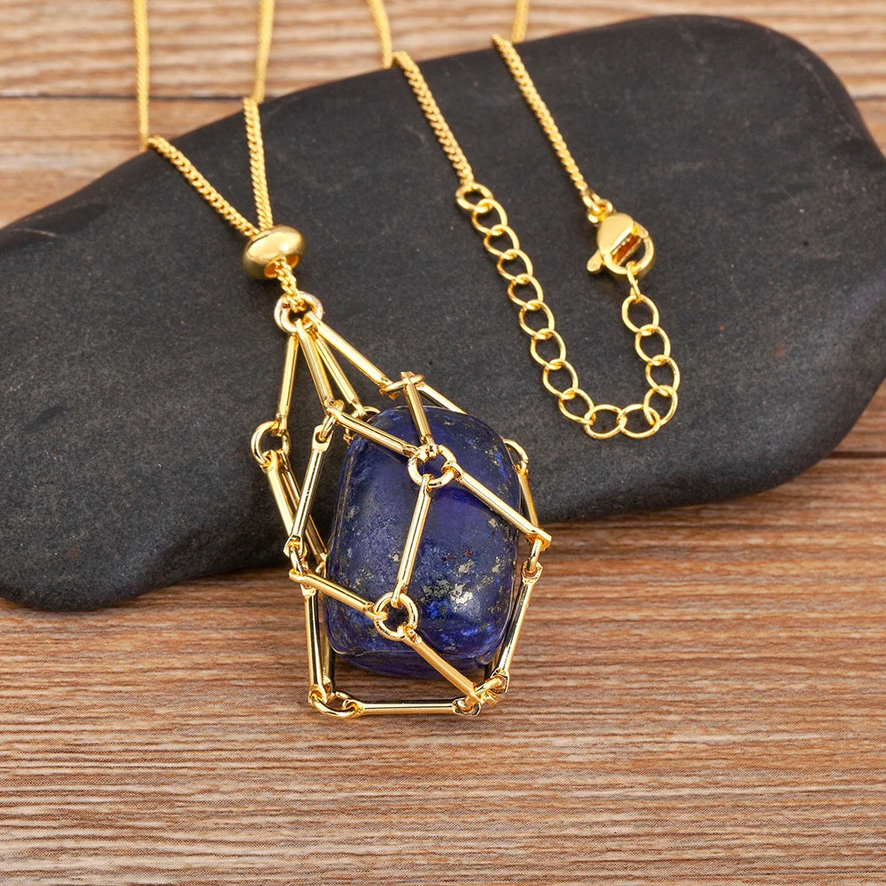 Geometric Natural Stone Charm Pendant Necklace 7 Colors For Women / Girls Jewelry Birthday Gift