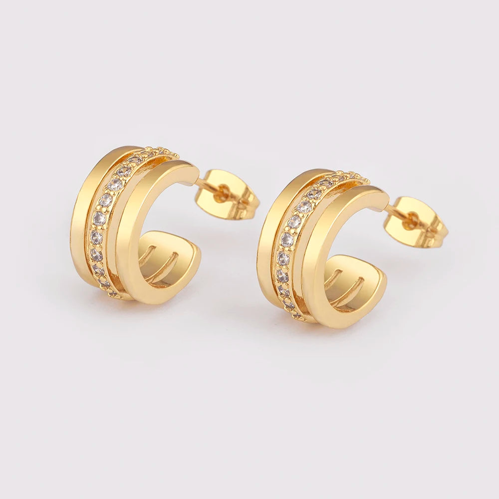 New Fashion Lucky Copper Micro Inlaid Shiny Zircon Stud Earrings For Women Simple Style Ear Jewelry Daily Party Gifts