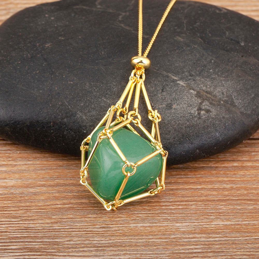 Geometric Natural Stone Charm Pendant Necklace 7 Colors For Women / Girls Jewelry Birthday Gift