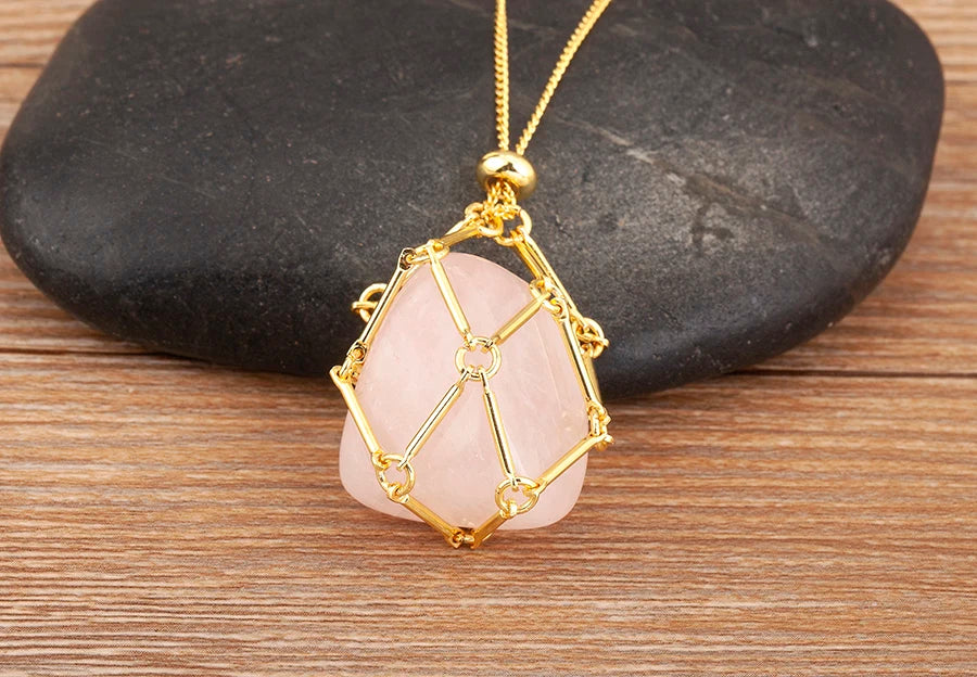 Geometric Natural Stone Charm Pendant Necklace 7 Colors For Women / Girls Jewelry Birthday Gift