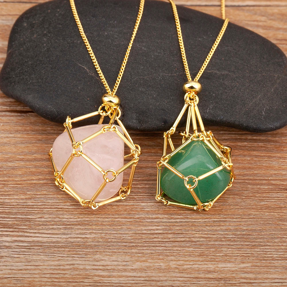 Geometric Natural Stone Charm Pendant Necklace 7 Colors For Women / Girls Jewelry Birthday Gift