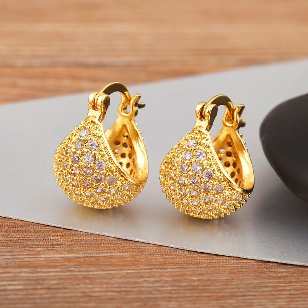 Semi-circular/Square Shape Zircon Irregular Geometric Charm Earrings For Women Luxury Ear Jewelry Accessories