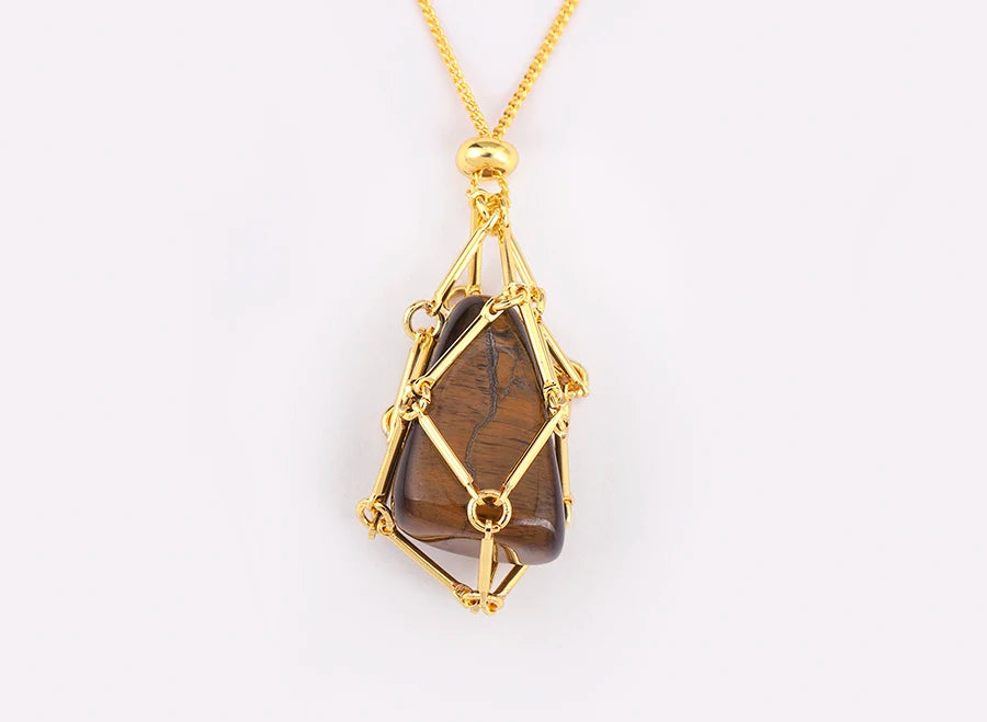 Geometric Natural Stone Charm Pendant Necklace 7 Colors For Women / Girls Jewelry Birthday Gift