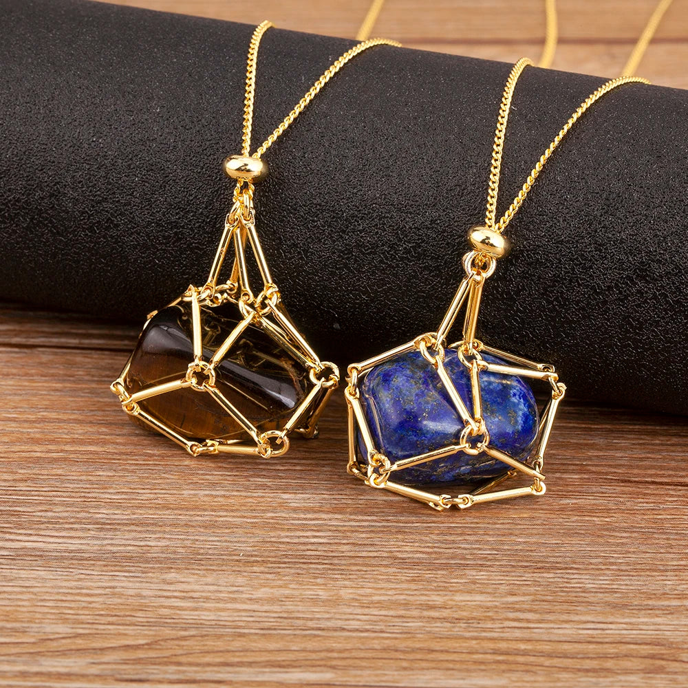 Geometric Natural Stone Charm Pendant Necklace 7 Colors For Women / Girls Jewelry Birthday Gift