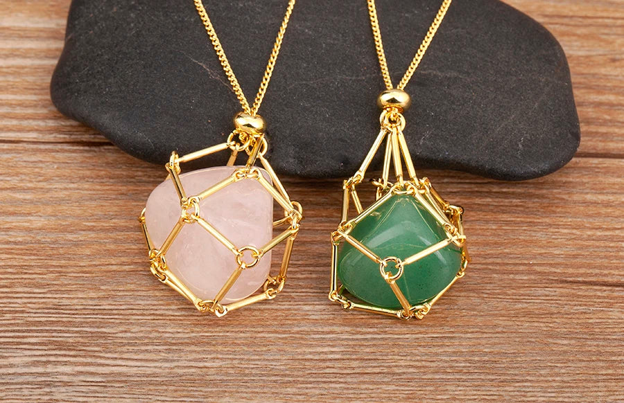 Geometric Natural Stone Charm Pendant Necklace 7 Colors For Women / Girls Jewelry Birthday Gift