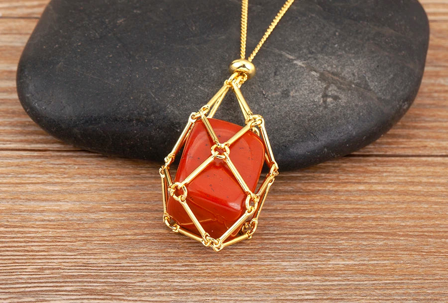 Geometric Natural Stone Charm Pendant Necklace 7 Colors For Women / Girls Jewelry Birthday Gift