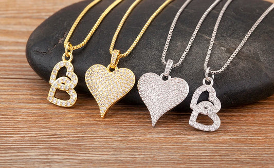 Heart Shape Hollow Design Charm Pendant Necklace For Women Men Sparkling Zircon Chain Jewelry Gifts