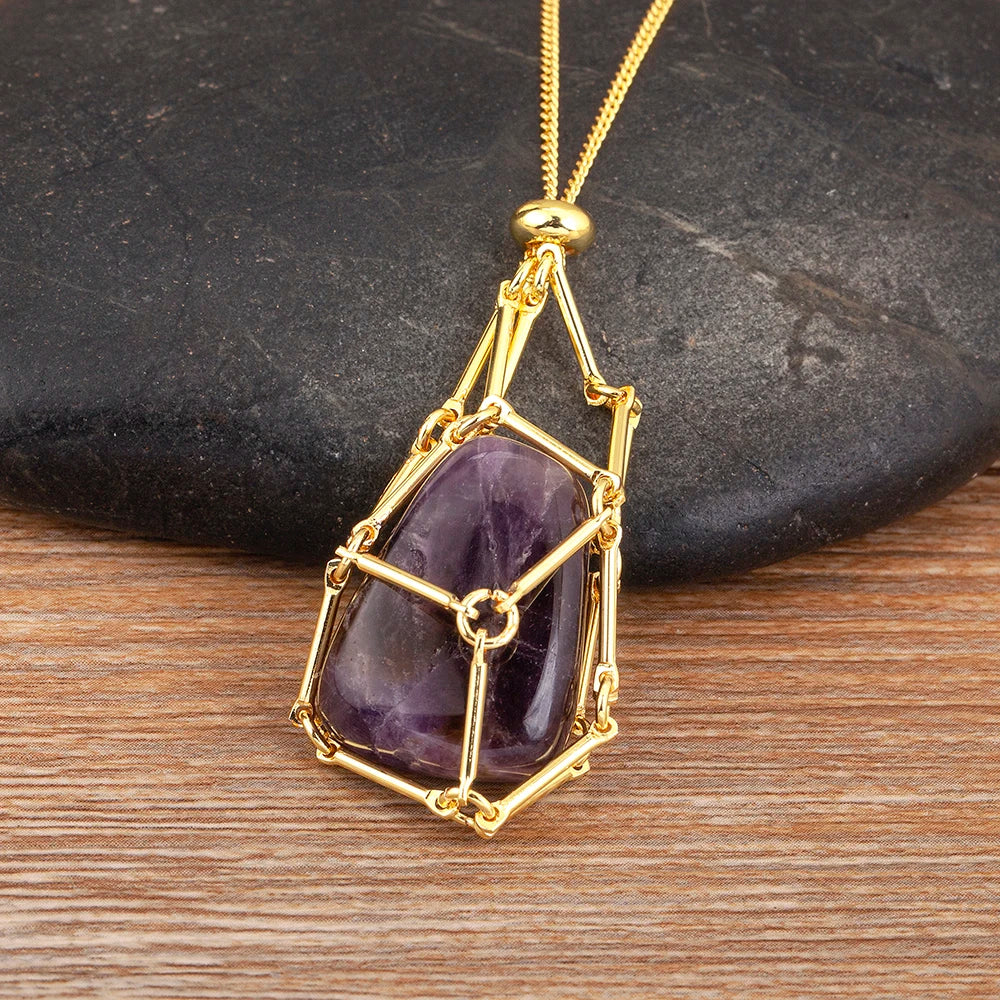 Geometric Natural Stone Charm Pendant Necklace 7 Colors For Women / Girls Jewelry Birthday Gift