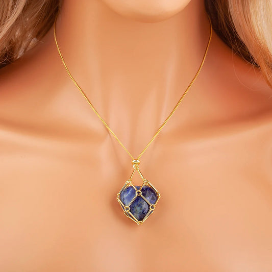 New Retro Irregular Hollow Design Heart Shape Natural Stone Pendant Necklace 7 Colors For Women Female Jewelry Accessories