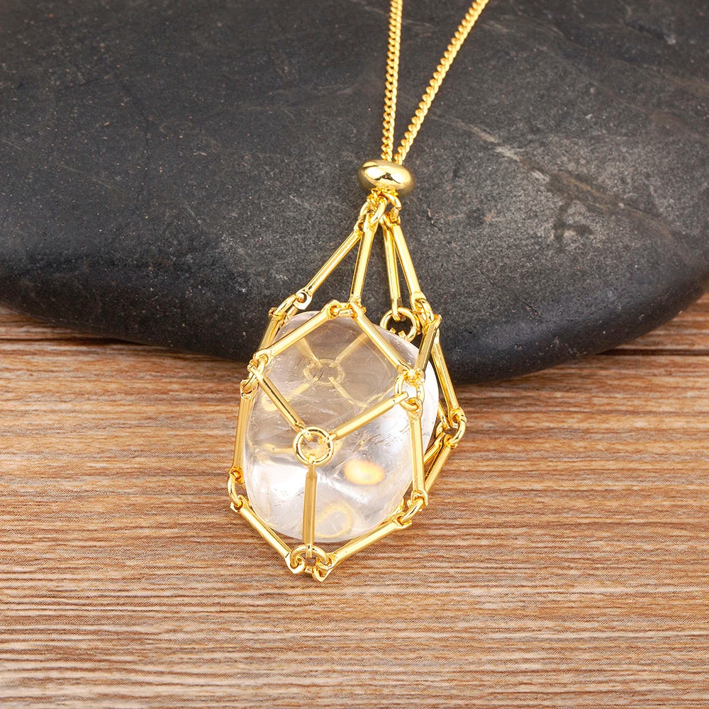 Geometric Natural Stone Charm Pendant Necklace 7 Colors For Women / Girls Jewelry Birthday Gift