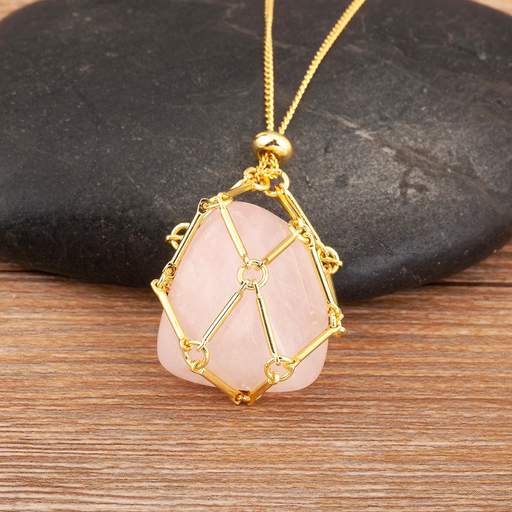 Geometric Natural Stone Charm Pendant Necklace 7 Colors For Women / Girls Jewelry Birthday Gift