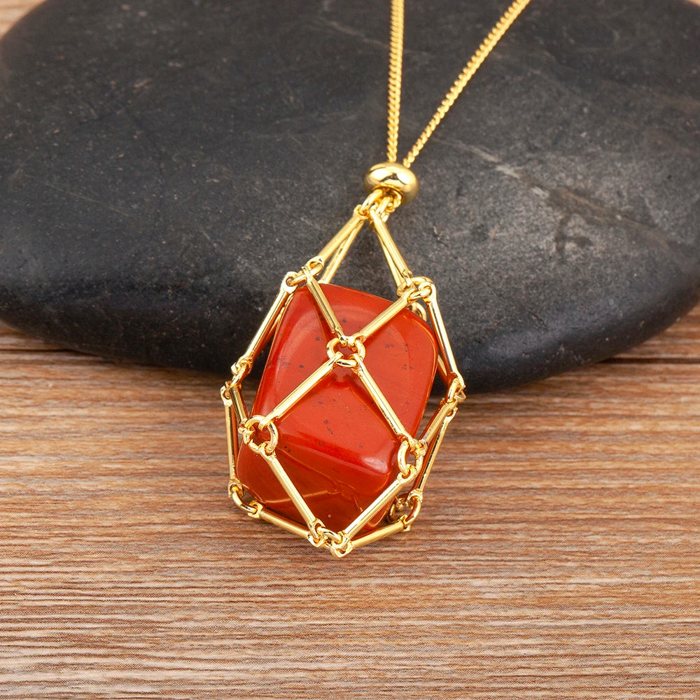 Geometric Natural Stone Charm Pendant Necklace 7 Colors For Women / Girls Jewelry Birthday Gift