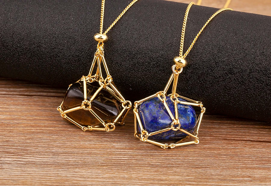 Geometric Natural Stone Charm Pendant Necklace 7 Colors For Women / Girls Jewelry Birthday Gift