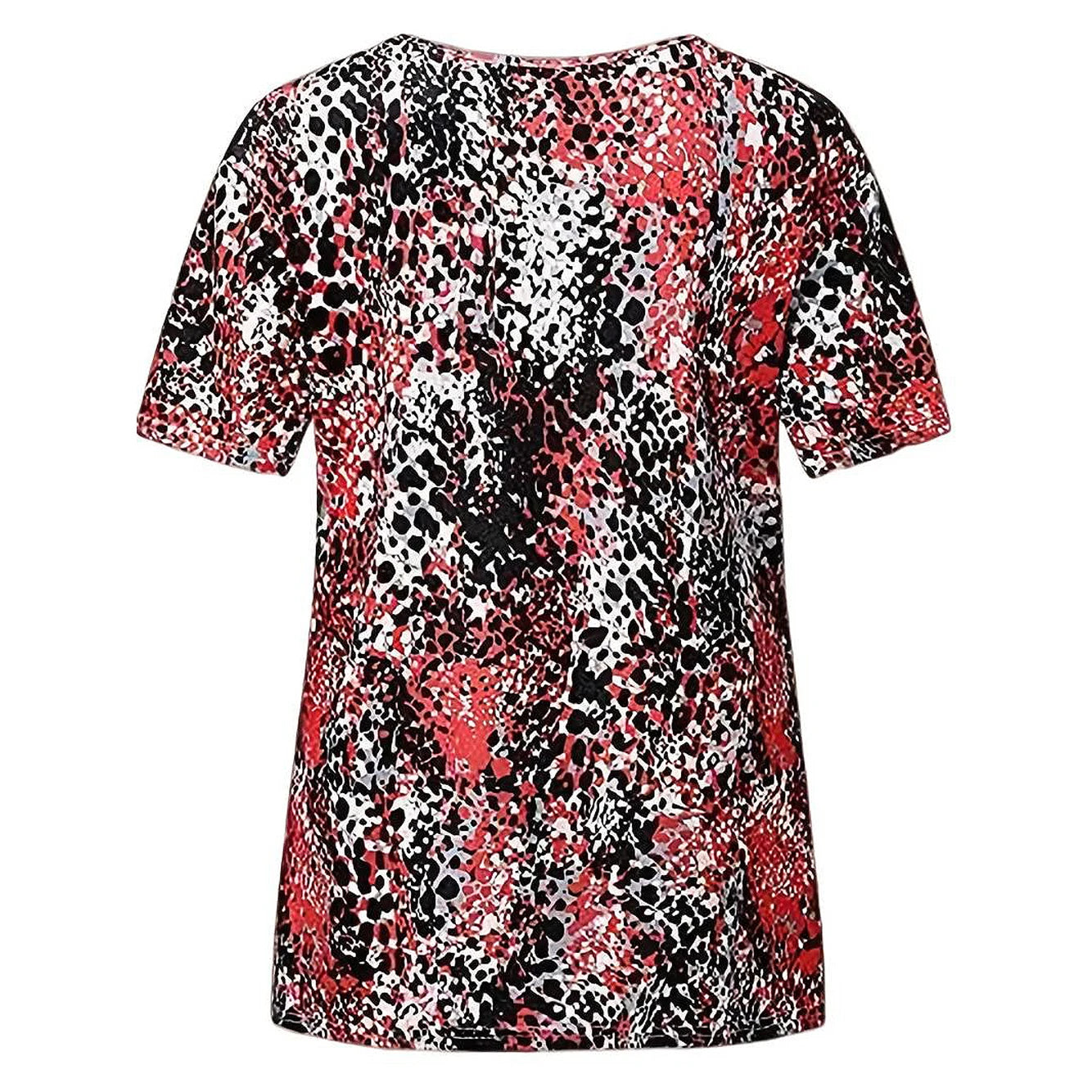 summer fashionable blouse digital print leopard print blouse chest pleated V neck short sleeve casual T-shirt women