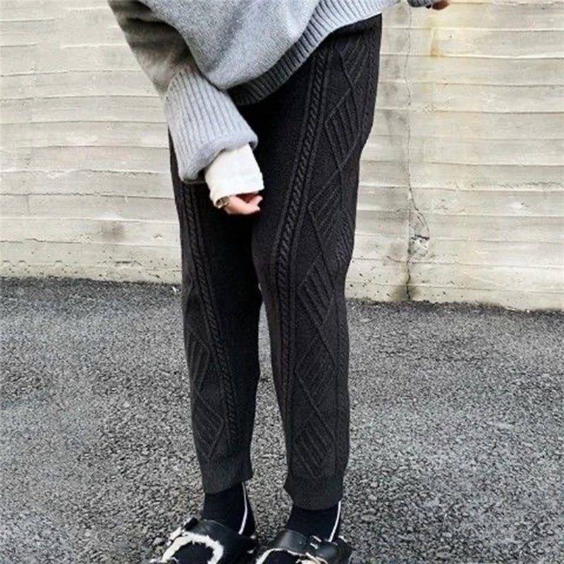 Winter Soft Knitted Sweatpants Women's Casual High Waist Harem Ankle-length Pants Korean Loose Jogger Pantalones New