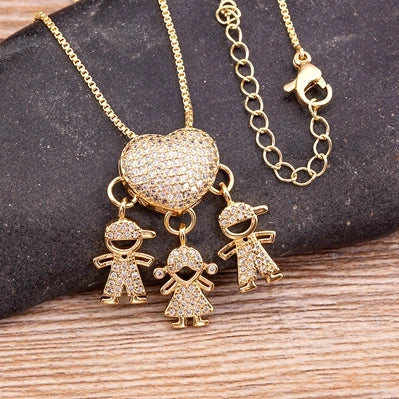 9 Styles Luxury Copper Zircon Boy Girl Heart Pendant Women Zircon Necklaces Chain Jewelry Charm Mother's Day Gift