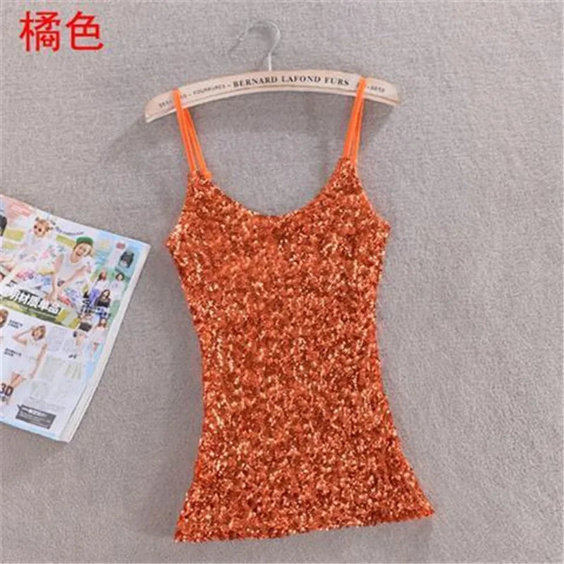 Sexy Women Ladies Sequined Bling Shiny Tank Tops Sleeveless T Shirts Camis Blouse Vest Bottom Sling Top Multicolor 06#