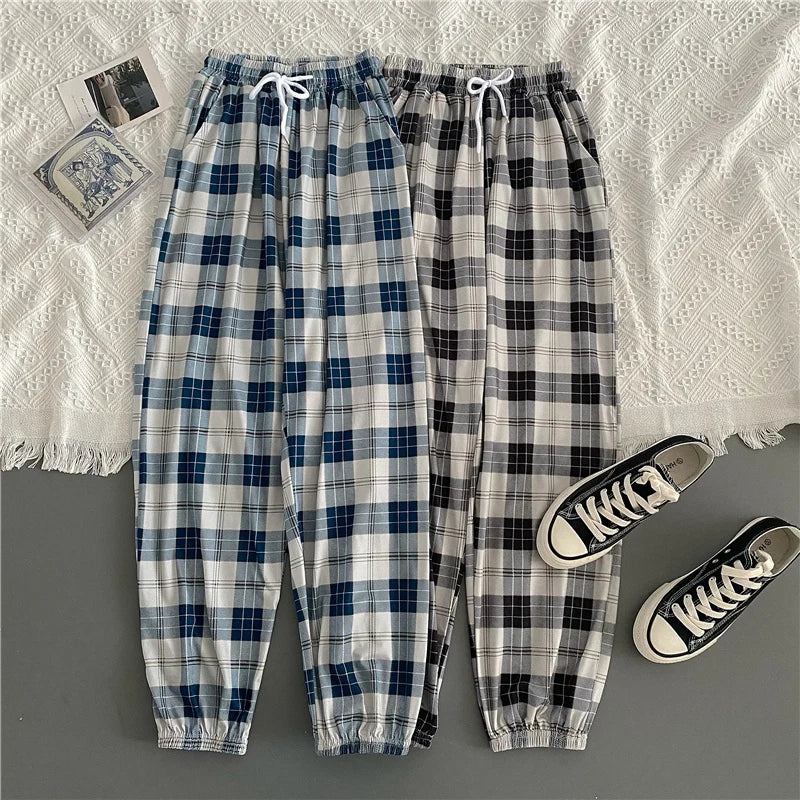 Pants Women New Bunch of feet Fashion Loose Black Plaid Summer Students Streetwear Harem Long Trousers Women Chic