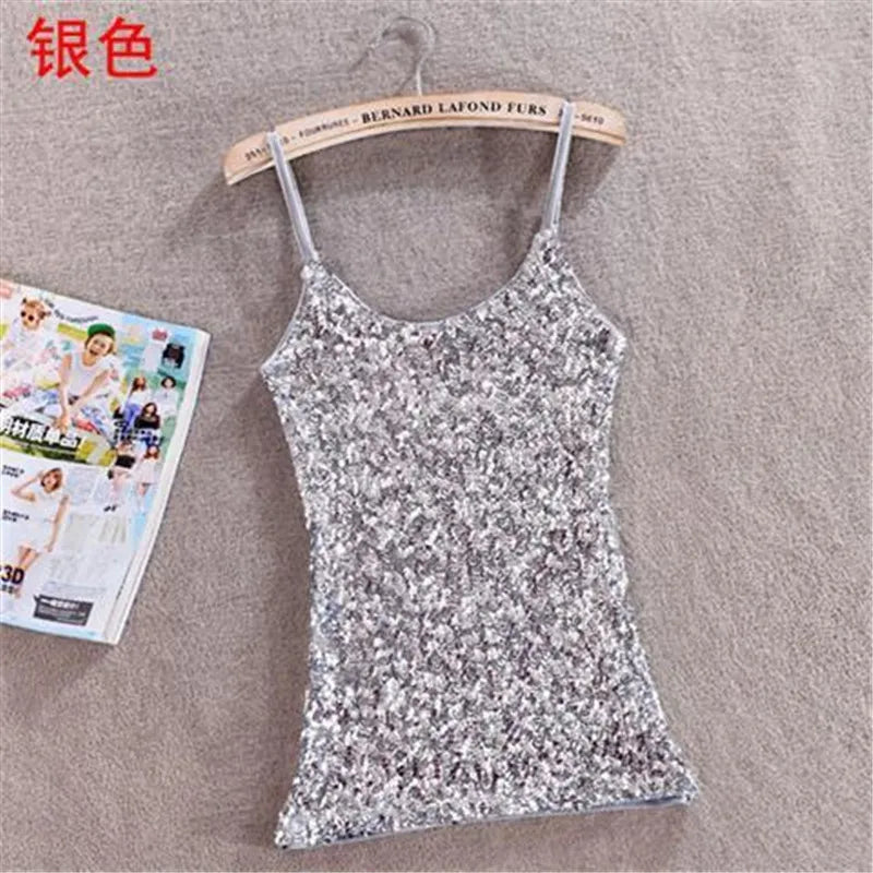 Sexy Women Ladies Sequined Bling Shiny Tank Tops Sleeveless T Shirts Camis Blouse Vest Bottom Sling Top Multicolor 06#