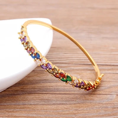 Luxury 14 Styles Famous Brand Jewelry Gold Color Copper Zircon Bangles Female Hollow Crystal Party Gift