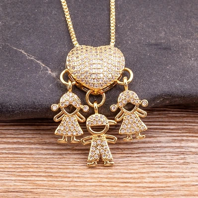 9 Styles Luxury Copper Zircon Boy Girl Heart Pendant Women Zircon Necklaces Chain Jewelry Charm Mother's Day Gift