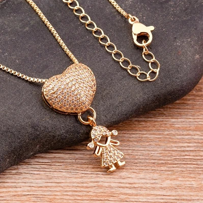 9 Styles Luxury Copper Zircon Boy Girl Heart Pendant Women Zircon Necklaces Chain Jewelry Charm Mother's Day Gift