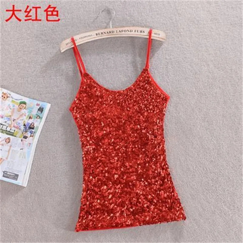 Sexy Women Ladies Sequined Bling Shiny Tank Tops Sleeveless T Shirts Camis Blouse Vest Bottom Sling Top Multicolor 06#