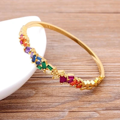 Luxury 14 Styles Famous Brand Jewelry Gold Color Copper Zircon Bangles Female Hollow Crystal Party Gift