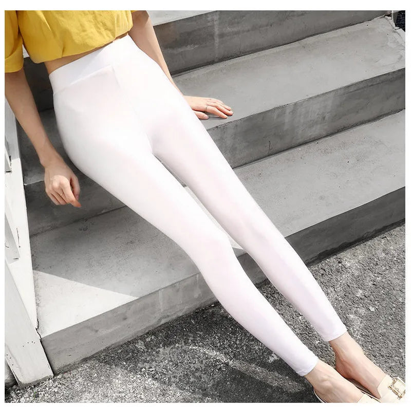 Leggings Women Silver Metallic Leggings Shinny Home Pants Stretch High Elastic Fitness Legging