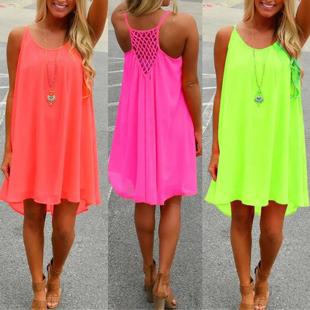 Women beach dress fluorescence female summer dress chiffon voile women dress 2018 summer style women clothing plus size