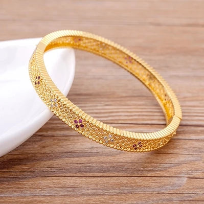 Luxury 14 Styles Famous Brand Jewelry Gold Color Copper Zircon Bangles Female Hollow Crystal Party Gift