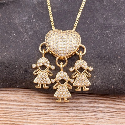 9 Styles Luxury Copper Zircon Boy Girl Heart Pendant Women Zircon Necklaces Chain Jewelry Charm Mother's Day Gift