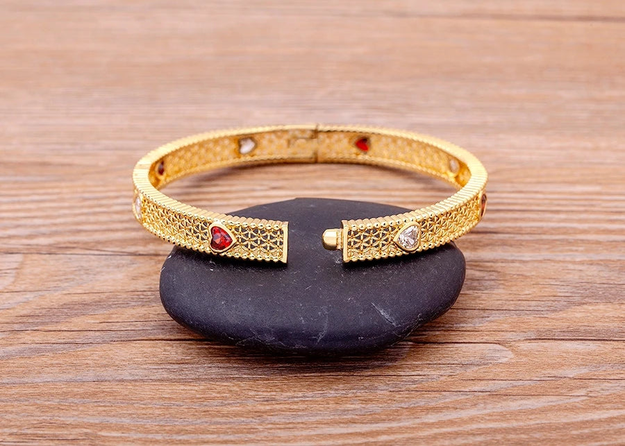 Luxury 14 Styles Famous Brand Jewelry Gold Color Copper Zircon Bangles Female Hollow Crystal Party Gift