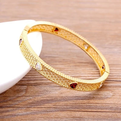 Luxury 14 Styles Famous Brand Jewelry Gold Color Copper Zircon Bangles Female Hollow Crystal Party Gift