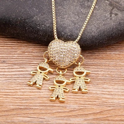 9 Styles Luxury Copper Zircon Boy Girl Heart Pendant Women Zircon Necklaces Chain Jewelry Charm Mother's Day Gift