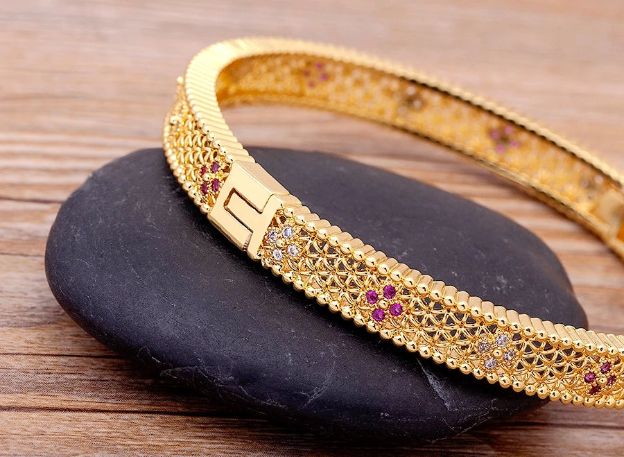 Luxury 14 Styles Famous Brand Jewelry Gold Color Copper Zircon Bangles Female Hollow Crystal Party Gift