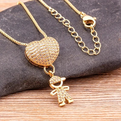 9 Styles Luxury Copper Zircon Boy Girl Heart Pendant Women Zircon Necklaces Chain Jewelry Charm Mother's Day Gift