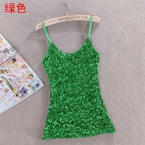 Sexy Women Ladies Sequined Bling Shiny Tank Tops Sleeveless T Shirts Camis Blouse Vest Bottom Sling Top Multicolor 06#