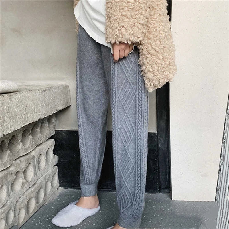 Winter Soft Knitted Sweatpants Women's Casual High Waist Harem Ankle-length Pants Korean Loose Jogger Pantalones New