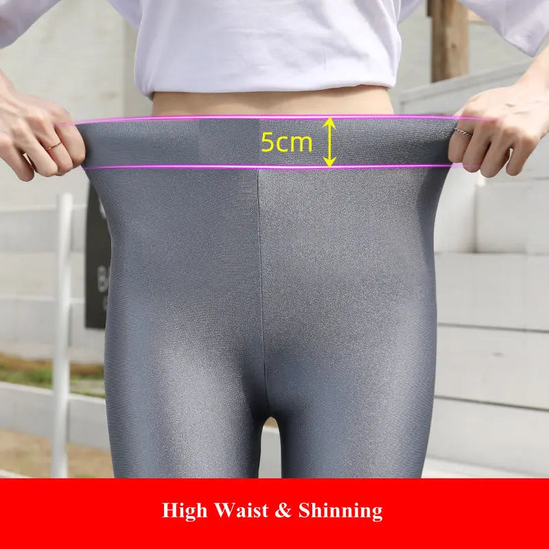 Leggings Women Silver Metallic Leggings Shinny Home Pants Stretch High Elastic Fitness Legging