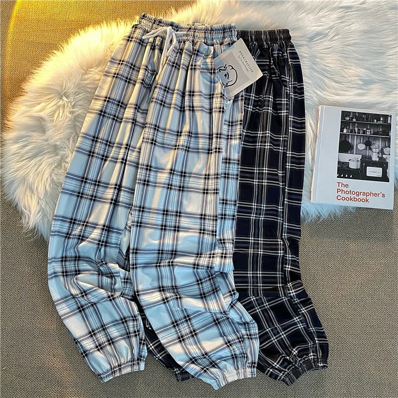 Pants Women New Bunch of feet Fashion Loose Black Plaid Summer Students Streetwear Harem Long Trousers Women Chic