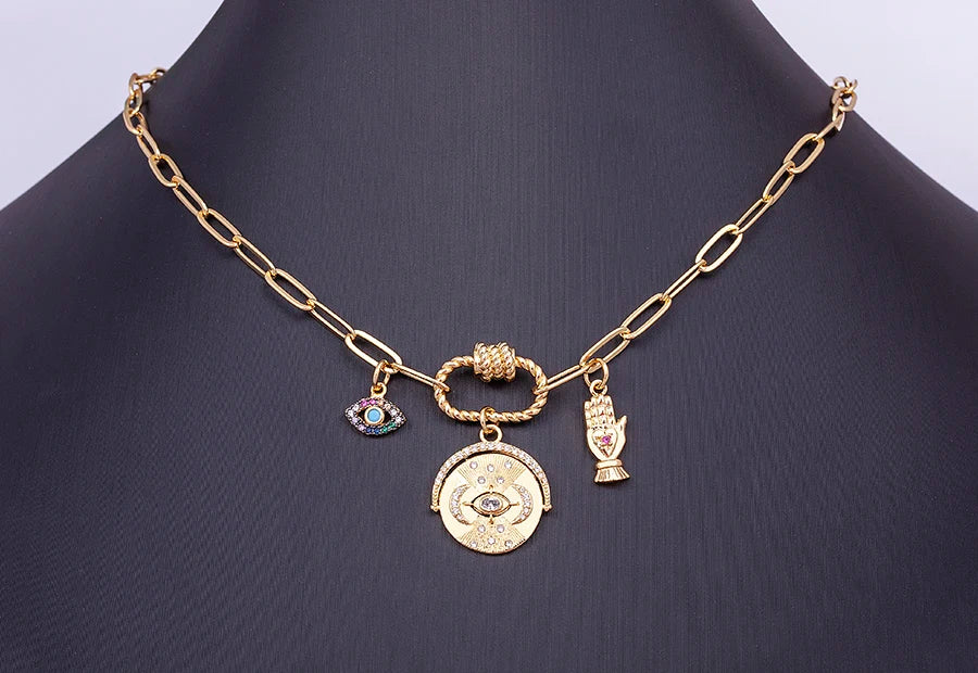 Lucky Evil Eye Moon Hand Shape Zircon Necklace For Women Exquisite Clavicle Chain Wedding Party Jewelry Gift