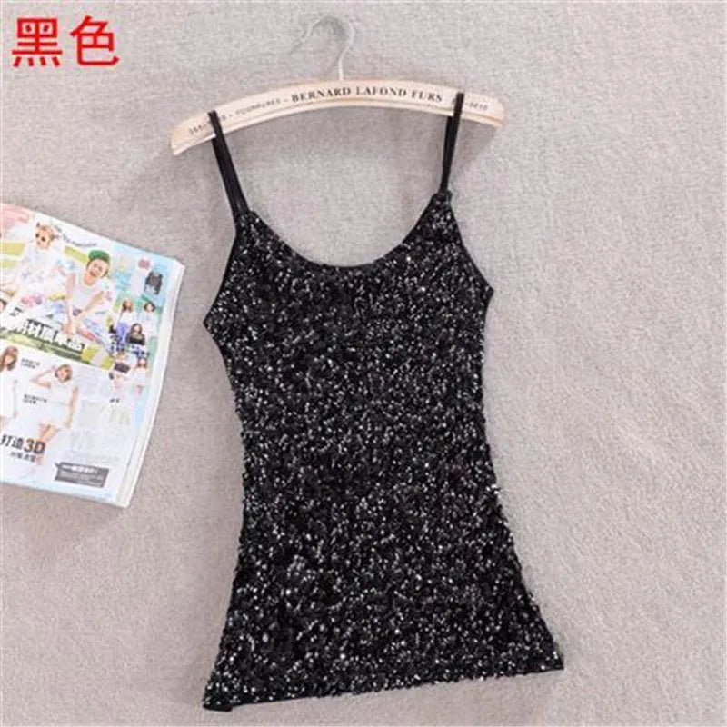 Sexy Women Ladies Sequined Bling Shiny Tank Tops Sleeveless T Shirts Camis Blouse Vest Bottom Sling Top Multicolor 06#