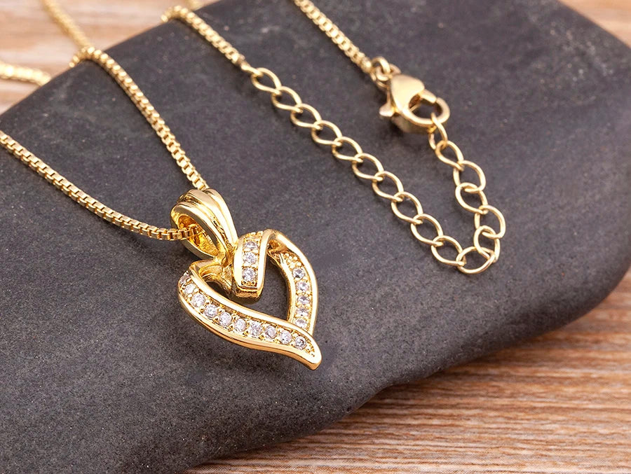 Spiral Design Heart Pendant Necklace For Women Lovers Clavicle Chain Chocker Female Cute Zircon Jewlery