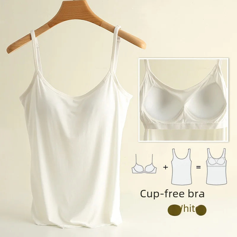 Women Vest Chest Pad Strap Thin Fit Bra One-piece Base Shirt Breathable Comfortable Back Beauty Cotton Pad