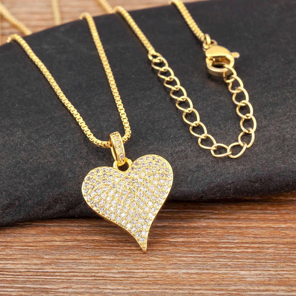 Heart Shape Hollow Design Charm Pendant Necklace For Women Men Sparkling Zircon Chain Jewelry Gifts