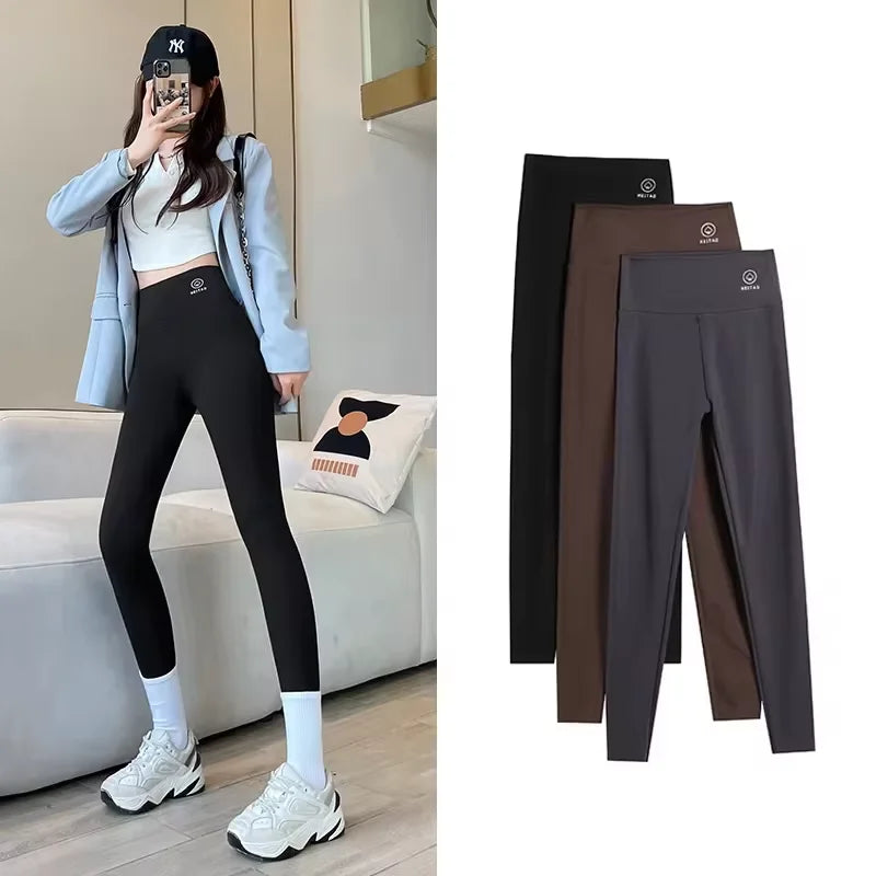 New Women's Solid Color Nine Points Raised Belly Buttock Shark Yoga Pants Show Tall And Thin All Matching Leggings